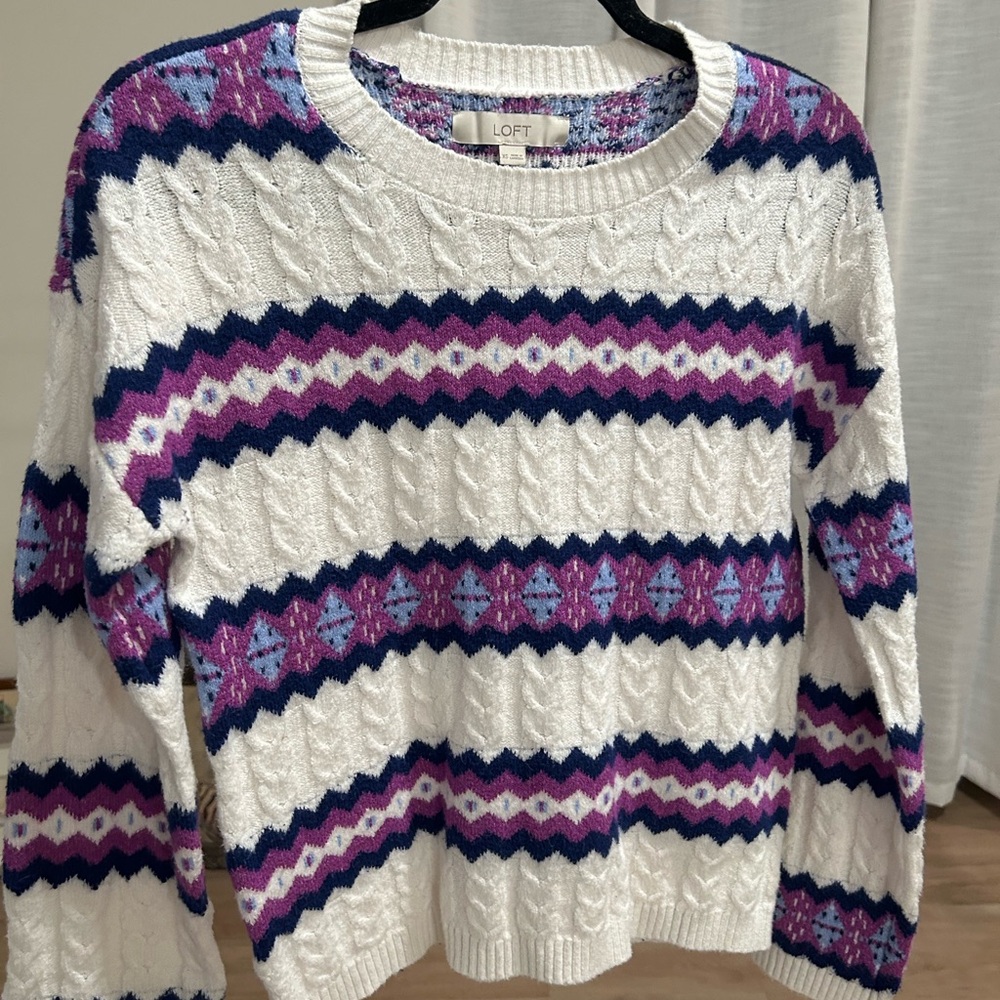 LOFT Women's Sweater with Blue and Purple Pattern